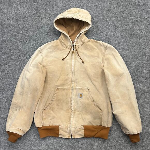 Carhartt J131 Mens Thermal Lined Duck Hooded Jacket Coat Loose Fit Small Faded